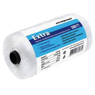 Нитка капроновая белая Extra, бобина 500 грамм 2,20 мм, 210d/72, от: NoBrend Китай